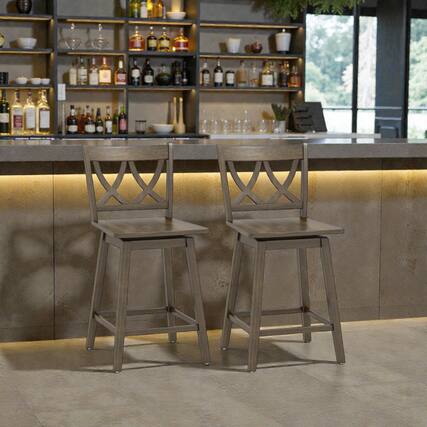Front. Hivvago - Set of 2 Wooden Bar Stools with Rubber Wood Frame -24 inches - Gray.