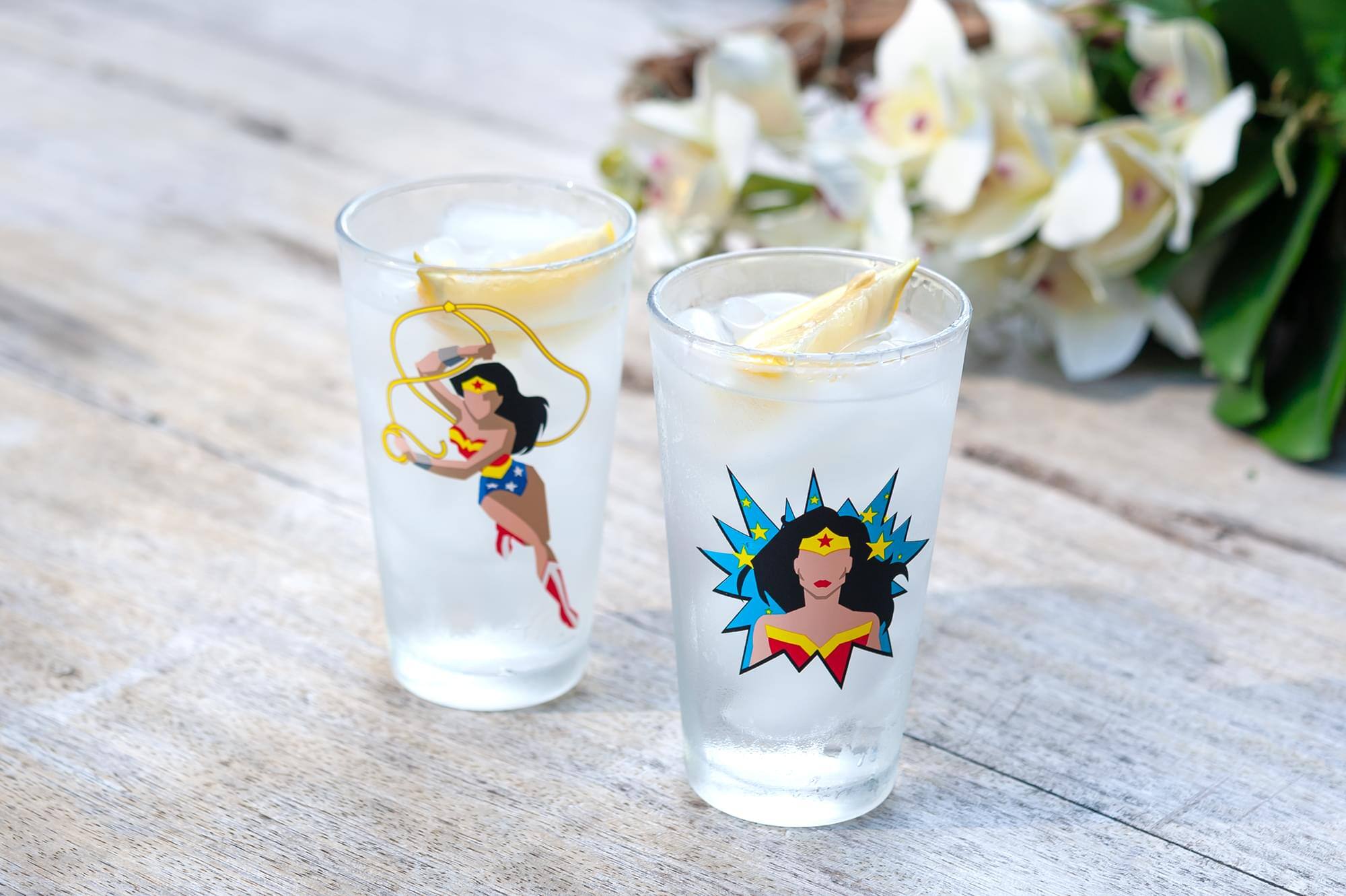 Alt View 3. DC Universe - DC Wonder Woman Pint Glass Set | Two Action Packed 16-Ounce Cups | Set Of 2 - Red.
