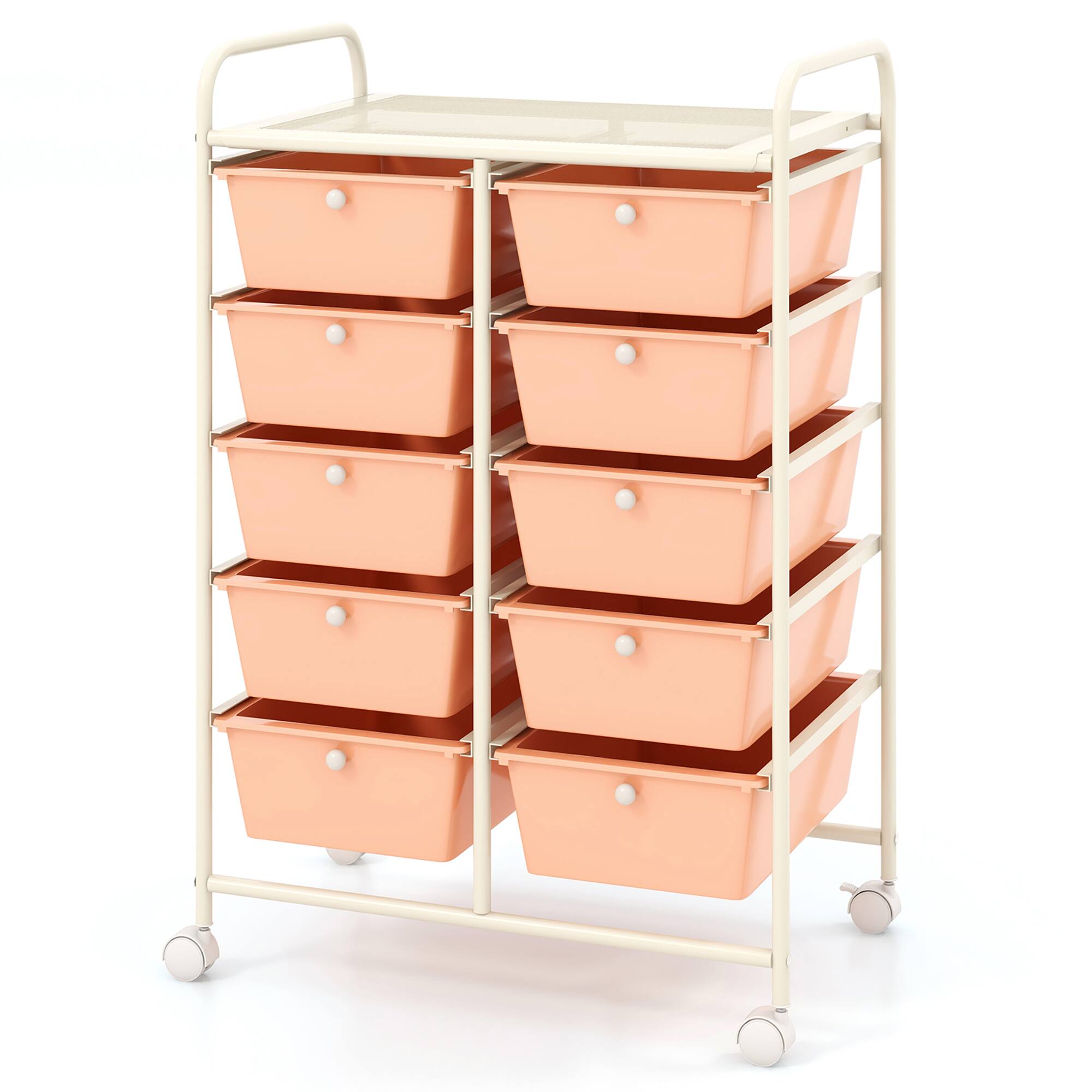 Alt View 9. Gymax - Gymax 10-Drawer Storage Cart Utility Rolling Trolley Kitchen Organizer Skin Pink - Skin Pink.