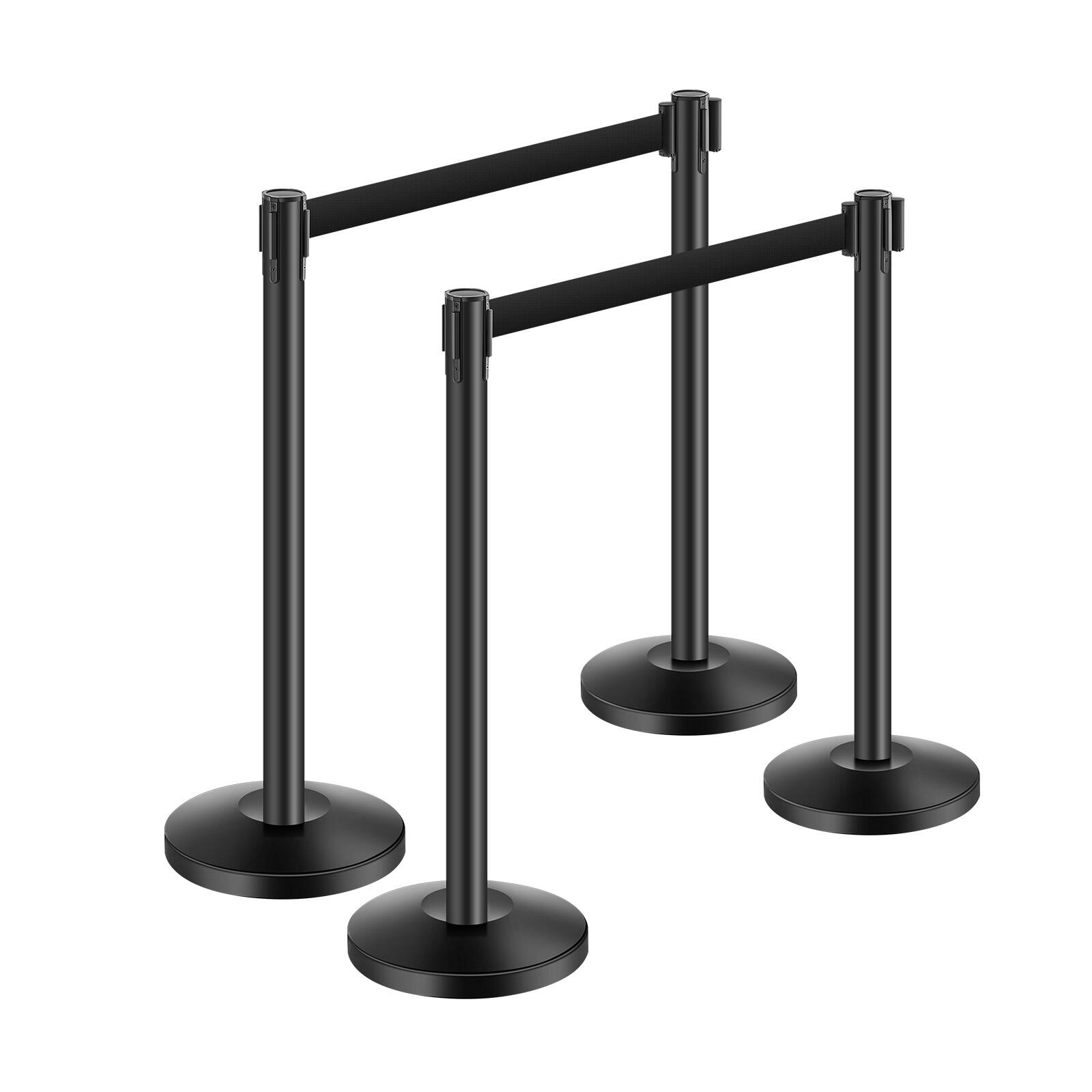Alt View 5. VEVOR - Stanchion Post, 4 Pcs Stanchions with Retractable Belts, Carbon Steel Black Stanchions Queue with Sand Injection Hollow - Black.