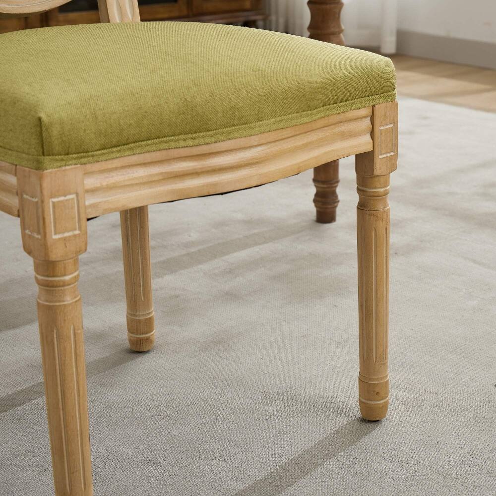 Alt View 8. Loheer - Loheer French Style Solid Wood Dining Chairs Olive Green Linen Set of 2 - Olive Green.