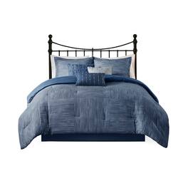 Gracie Mills - Tabatha Modern 7-Piece Printed Seersucker Comforter Set - Navy
