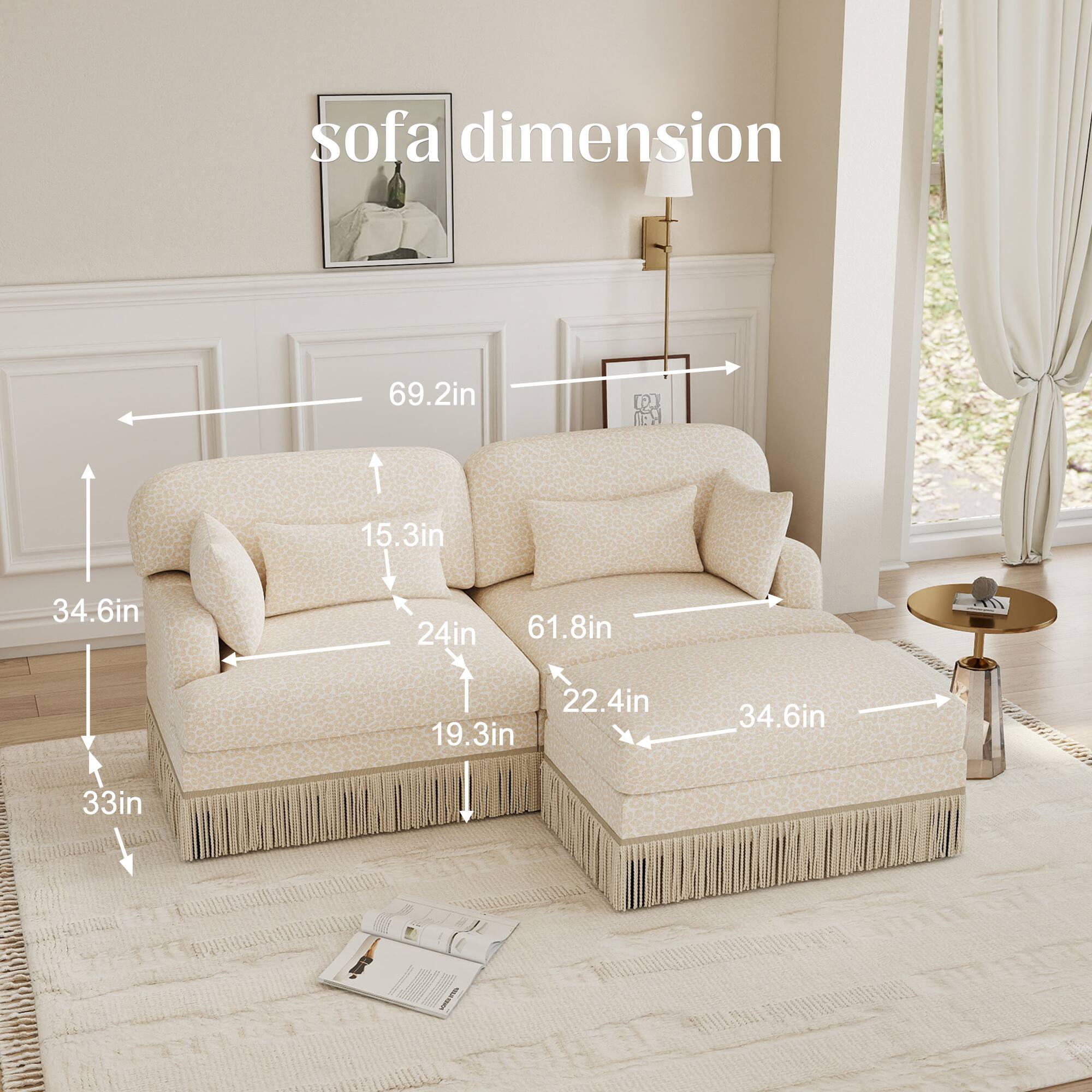 sofa dimension 69.2in x 15.3in x 34.6in x 24in x 61.8in x 22.4in x 19.3in x 34.6in x 33in