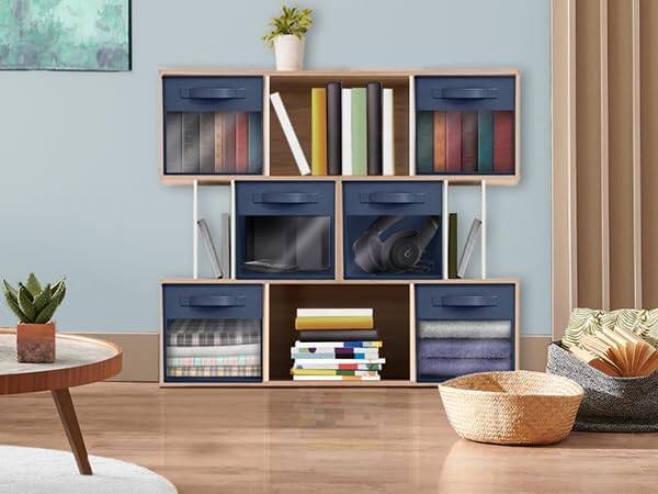 Alt View 5. Sorbus - Sorbus 11 Inch Storage Bins with Clear Window, 6 Foldable Baskets for Organizing Clothes, Toys, Books, Figures, Games - Navy Blue.