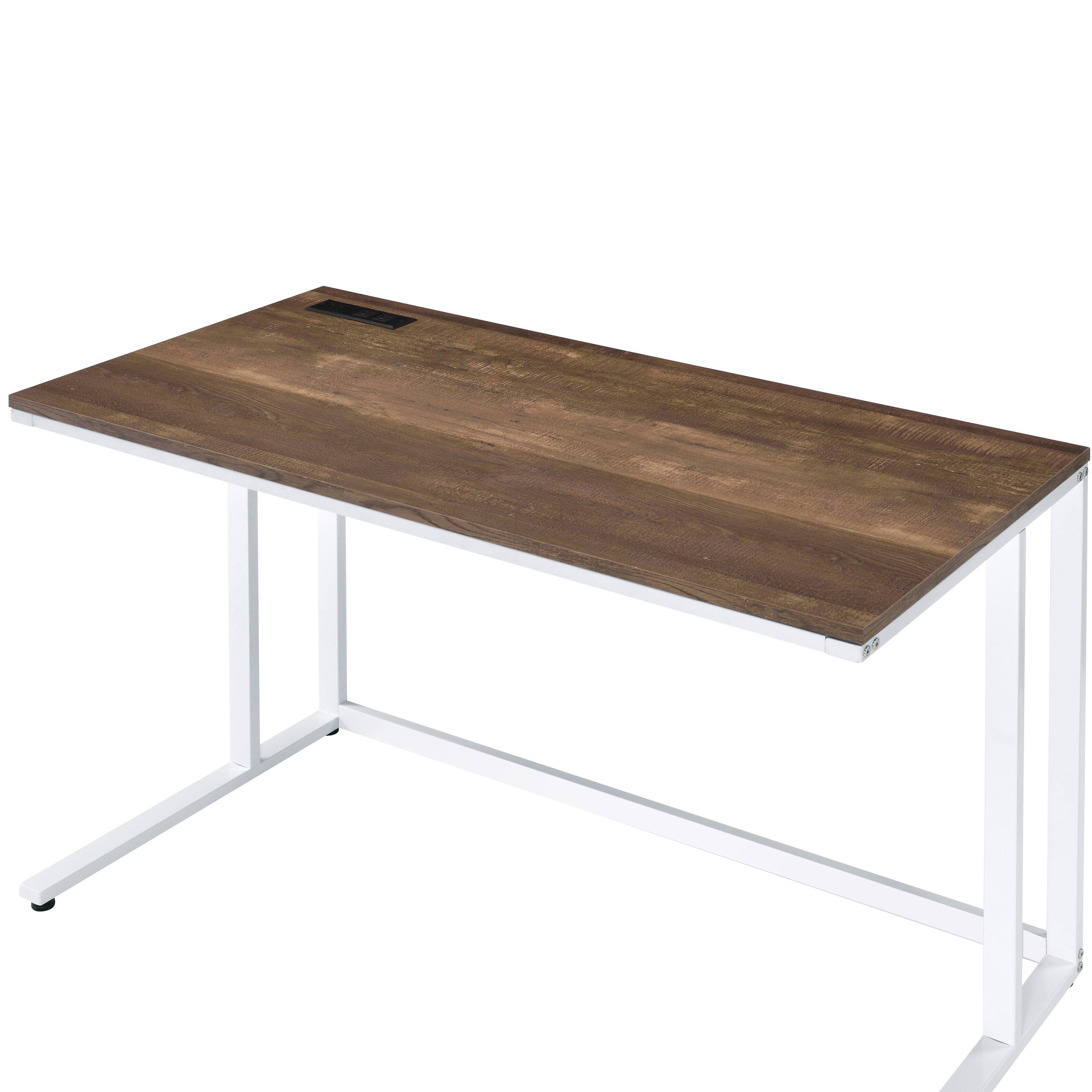 Left. Tiramisubest - Walnut and White Writing Desk with USB Port - White+Walnut.