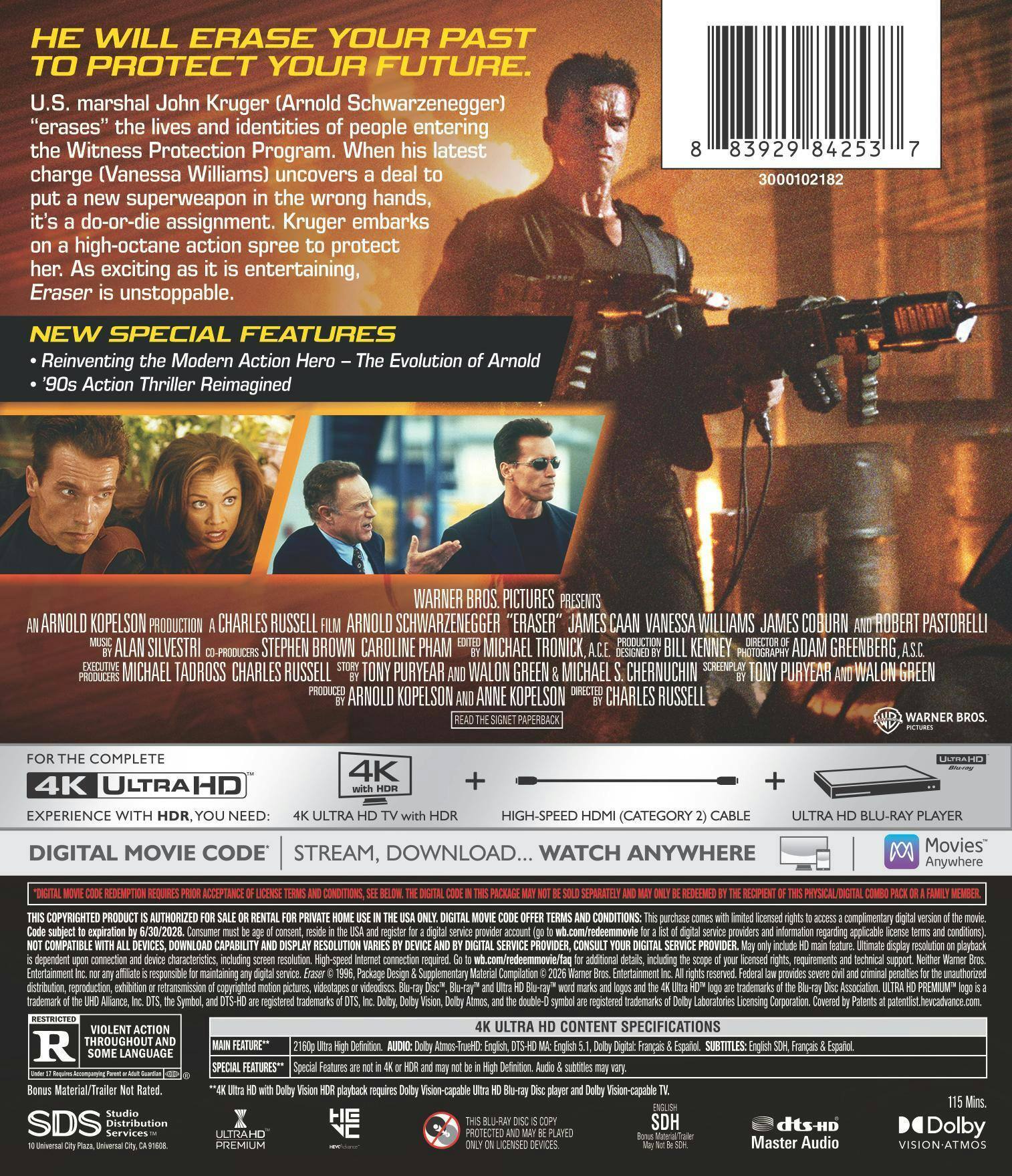 Back. Eraser (30th Anniversary)   - 4K Blu-Ray.