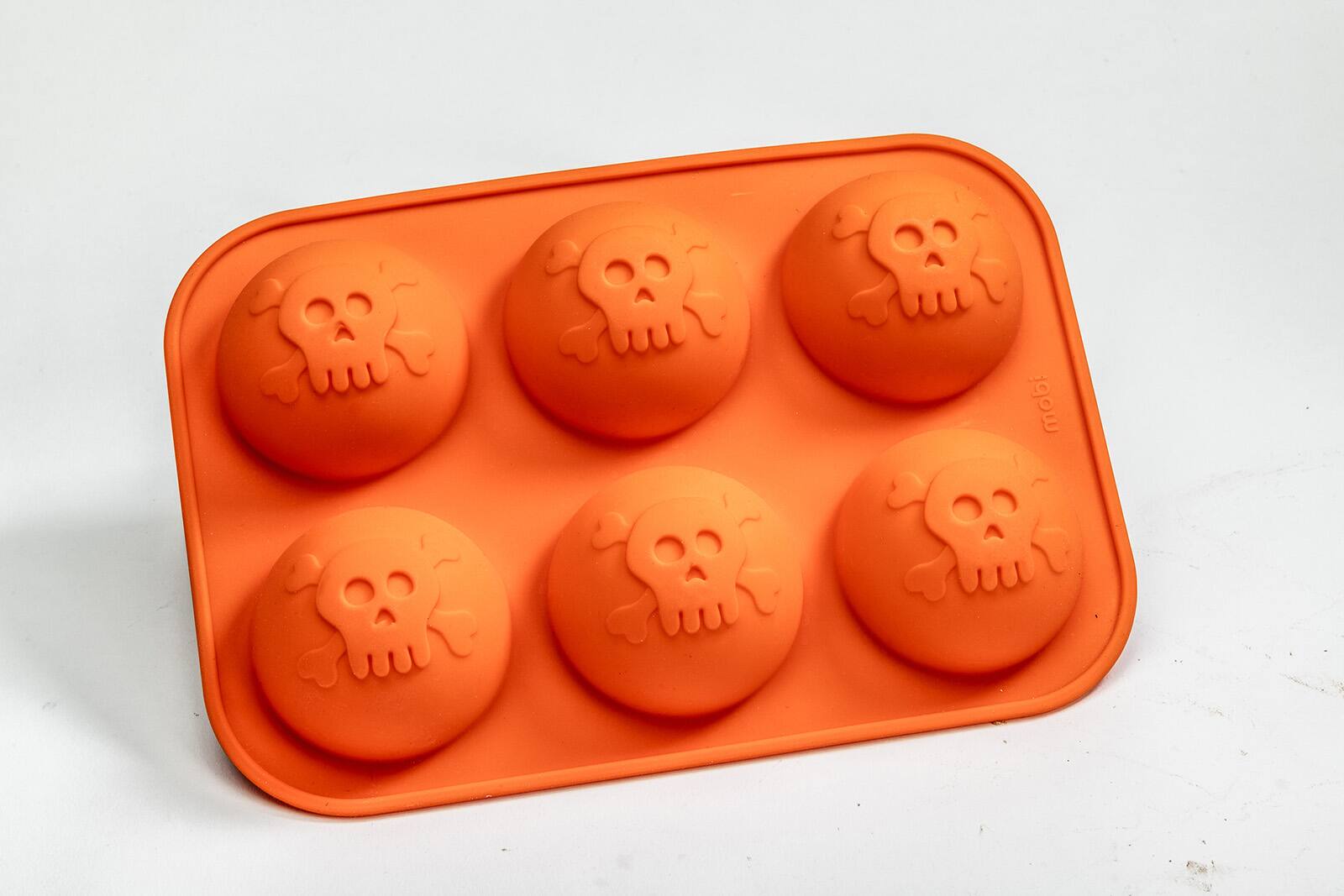 Alt View 1. MOBI - Hot Chocolate Silicone Cocoa Bombs Molds, Halloween Skull - Orange.