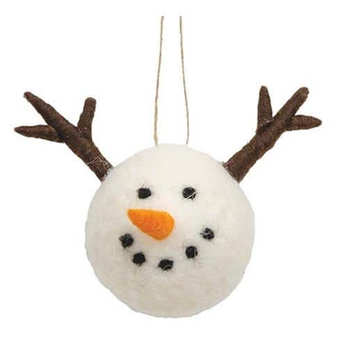 BreeBe - *Felted Wool Snowman Reindeer Ornament - White