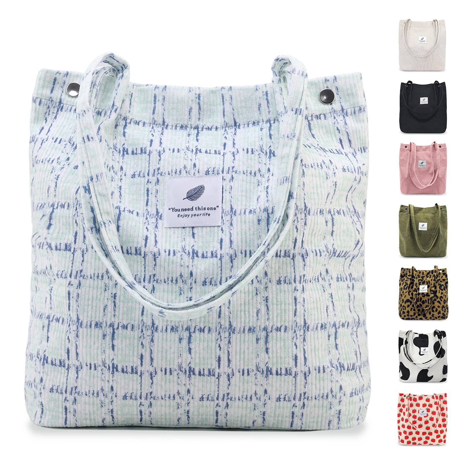 Vulpecula Spade - Women's Corduroy Tote Bag, Large Capacity Casual Hobo Shoulder Bag with Inner Pockets for Work Travel Shopping - A - Chanelstyle Blue