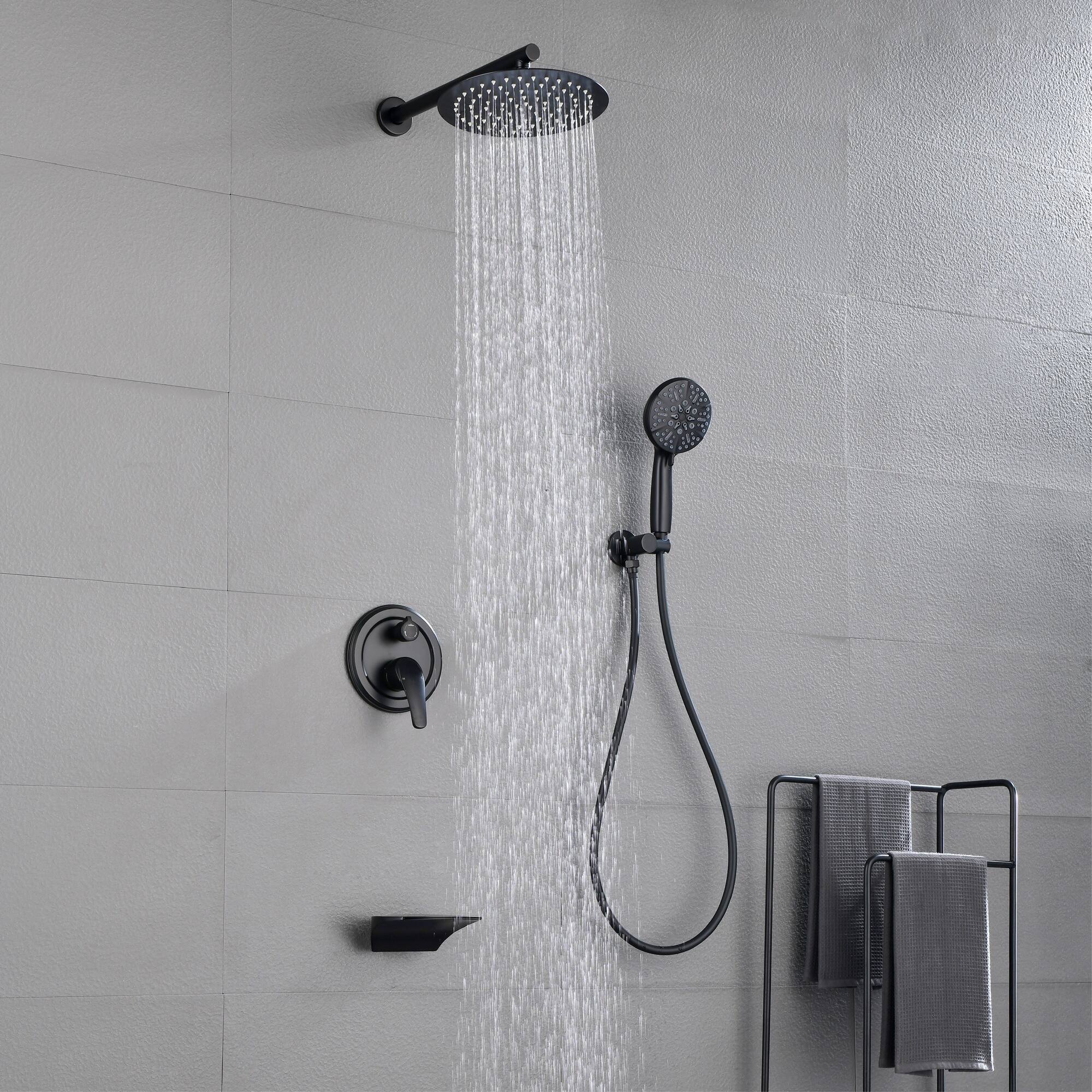 Alt View 3. Boyel Living - Matte Black 10-Inch Rain Shower System Brass SUS304 3-Function Valve 7-Function Handheld cUPC - Black.