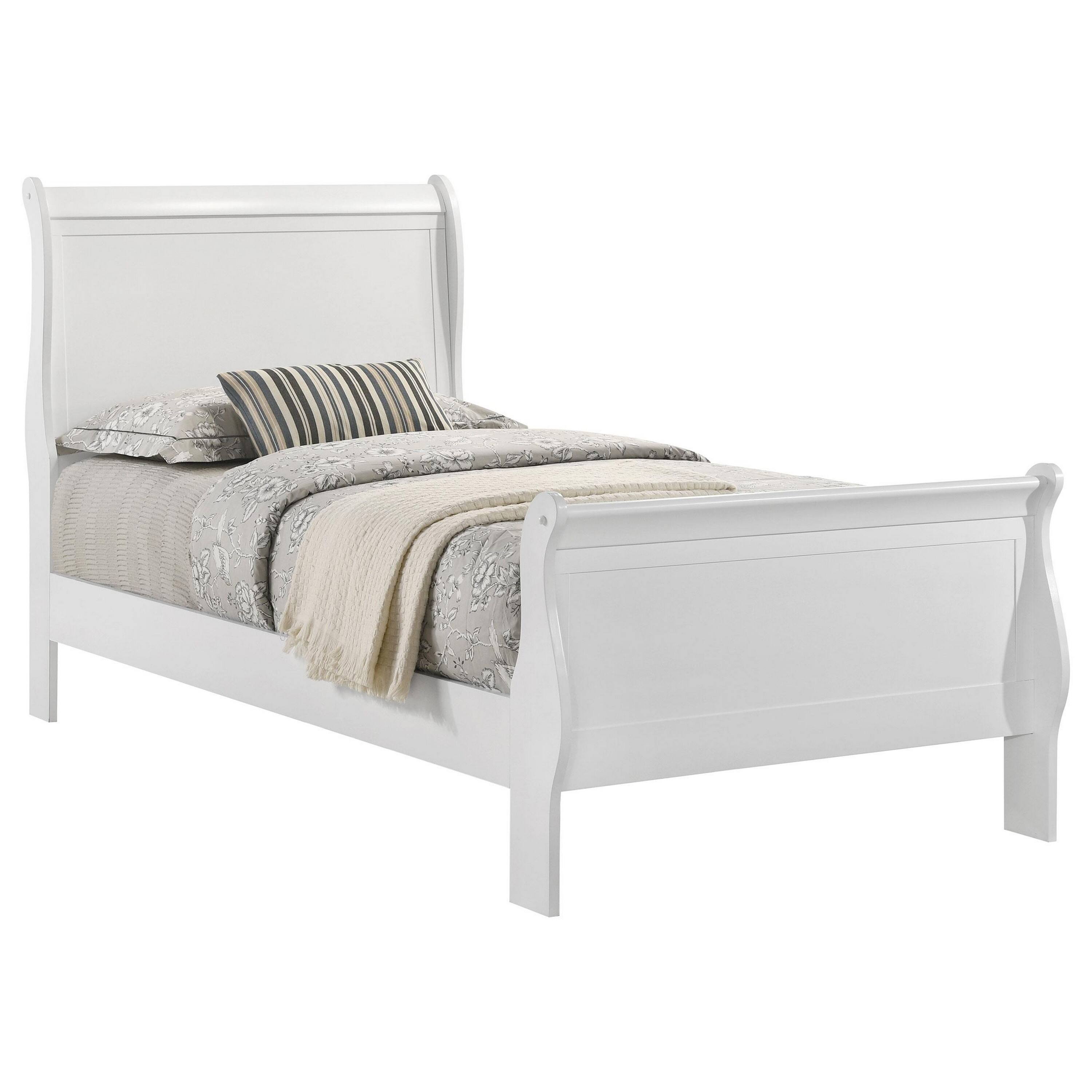 Alt View 1. Manhattan Lane - Nim Twin Size Bed, Sleigh Panel Headboard Design, White, Low Profile - White.