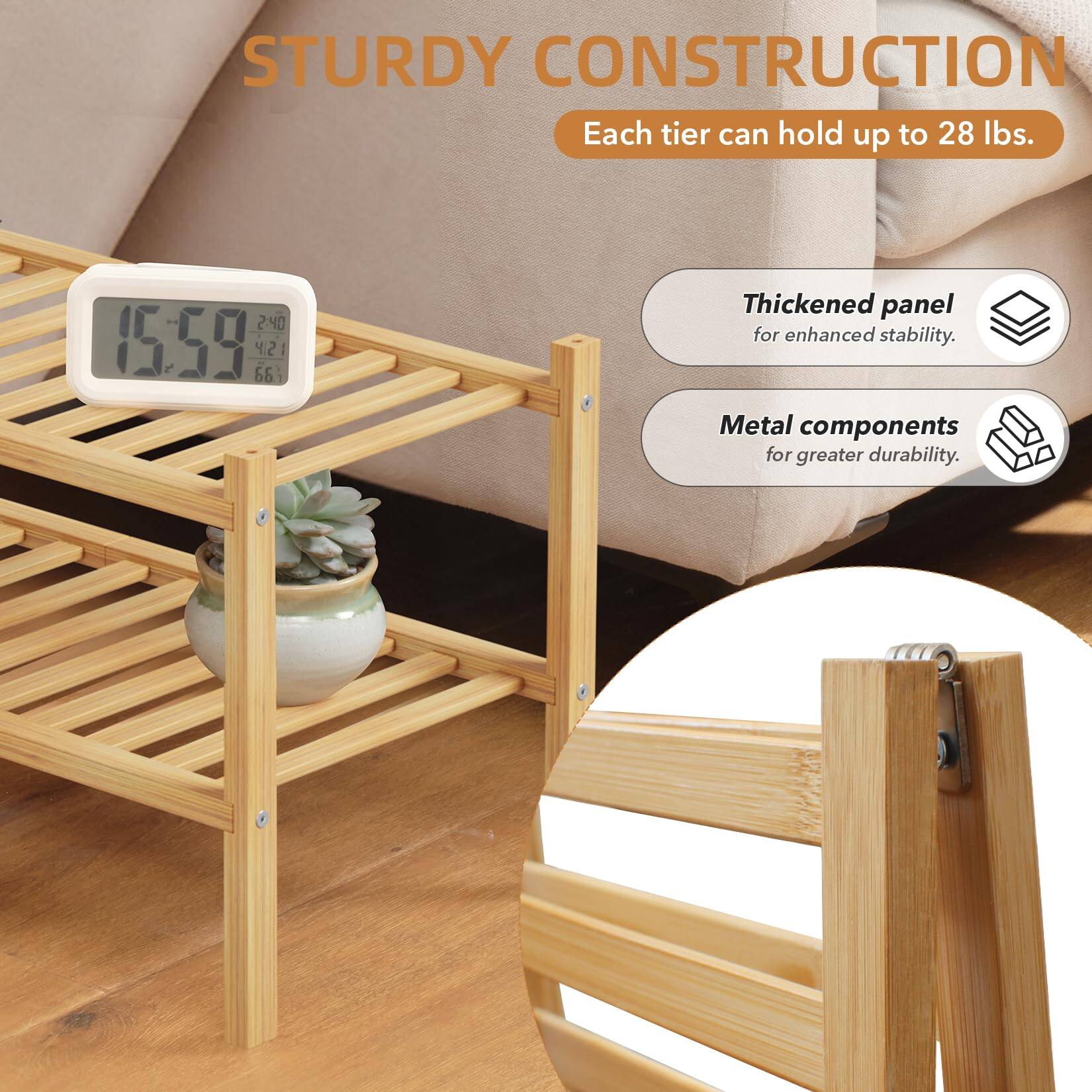 STURDY CONSTRUCTION  
Each tier can hold up to 28 lbs.  

Thickened panel for enhanced stability.  
Metal components for greater durability.