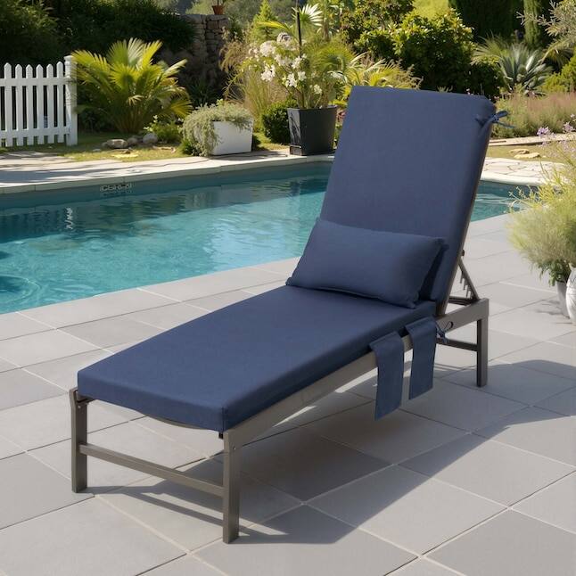 Angle. Crestlive Products - Crestlive Products 1pc 72in Outdoor Water Resistant Chaise Lounge Chair Cushion with Ties Phone Pouch Lounge Cushion - Navy.