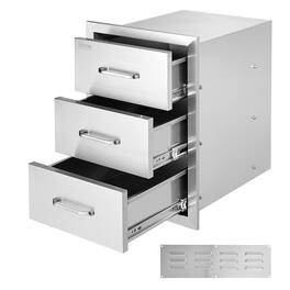 VEVOR - Outdoor Kitchen Drawers 16" W x 21.5" H x 18" D, Flush Mount Triple Access BBQ Drawers with Stainless Steel Handle - Silver