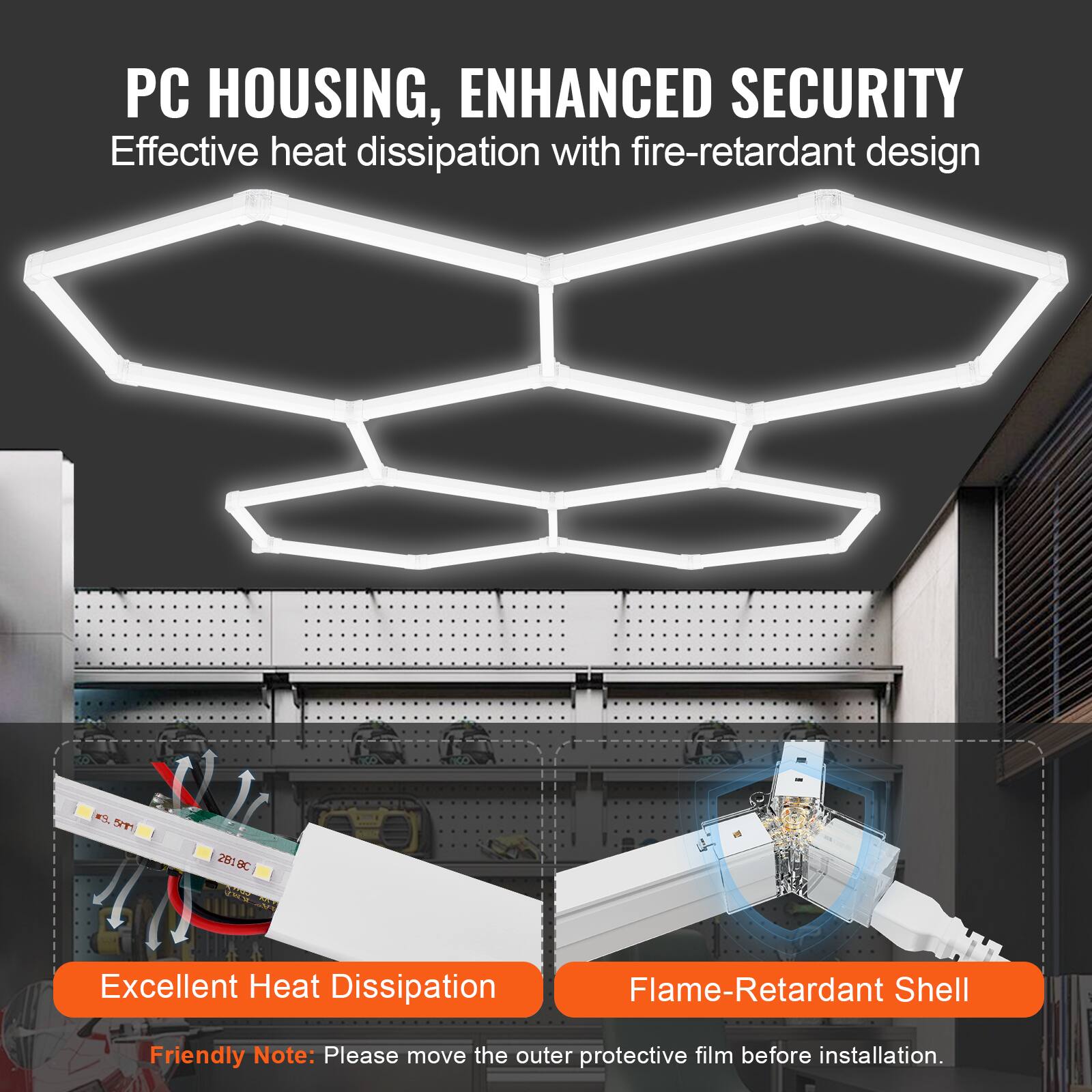 PC HOUSING, ENHANCED SECURITY  
Effective heat dissipation with fire-retardant design  

Excellent Heat Dissipation  
Flame-Retardant Shell  

Friendly Note: Please move the outer protective film before installation.