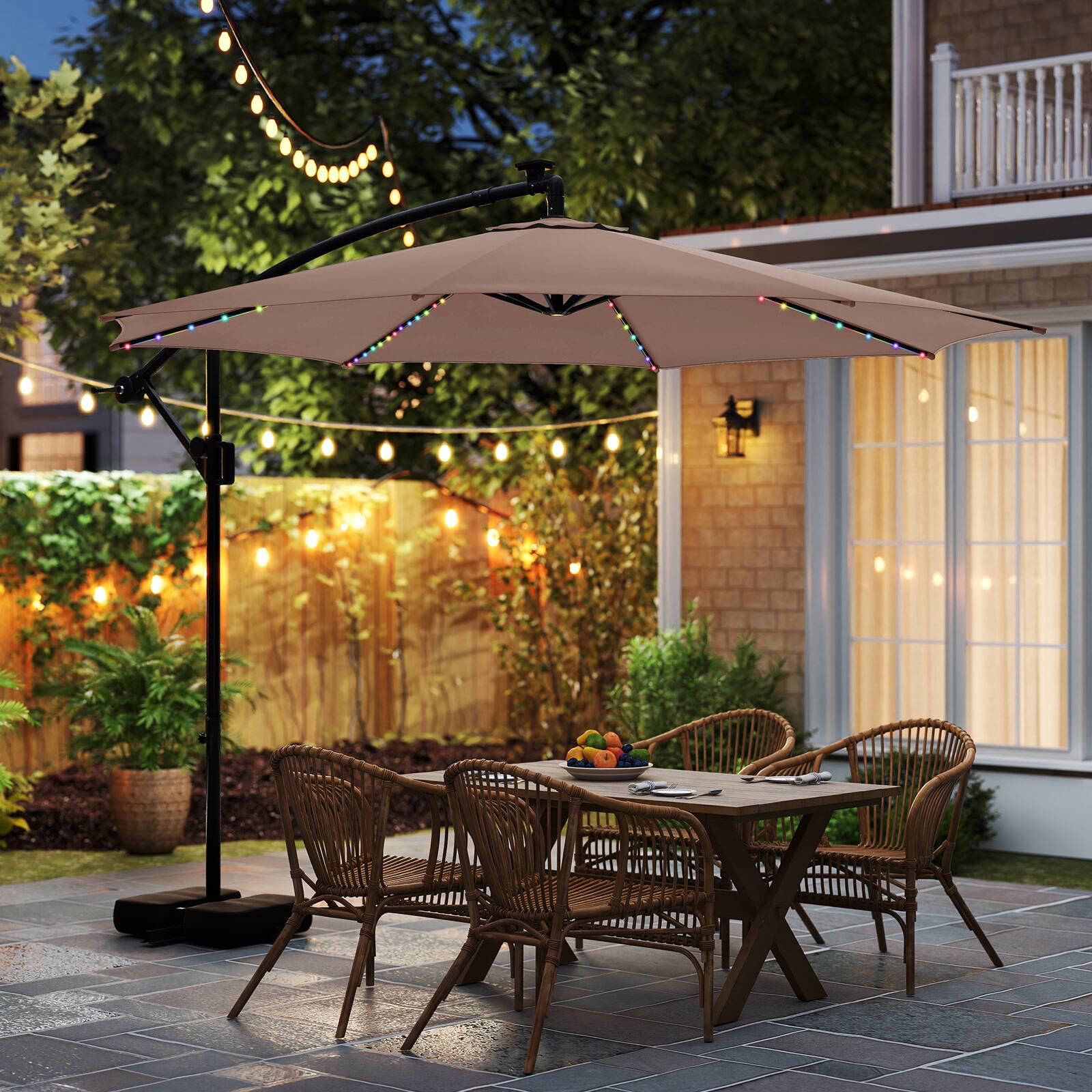 Alt View 1. Costway - Costway 10 FT Solar Offset Hanging Umbrella with 96 Solar Multi-colored Flowing LED Lights - Brown.