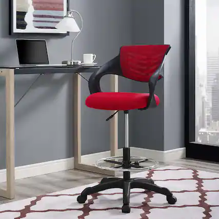 Front. Modway - Thrive Mesh Drafting Chair by Modway - Red.