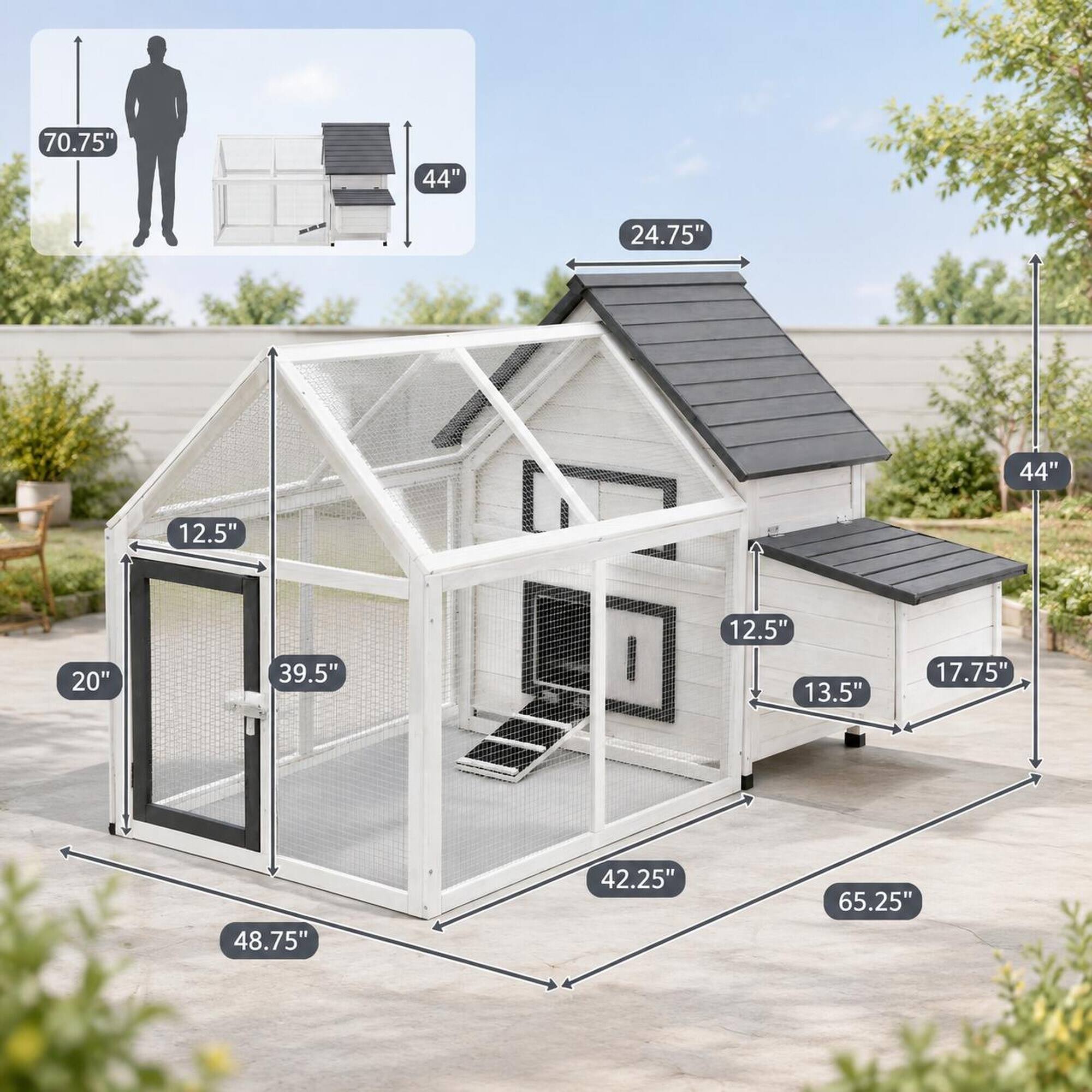 RYHNUYNE 65 in Wooden Chicken Coop, Detachable Run, Nesting Box ...