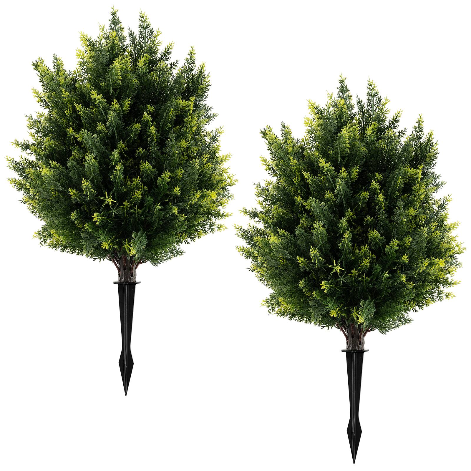 Gymax - 2 Pack 24'' Artificial Cypress Topiary Ball Tree Set w/Ground Spike Decoration - Green