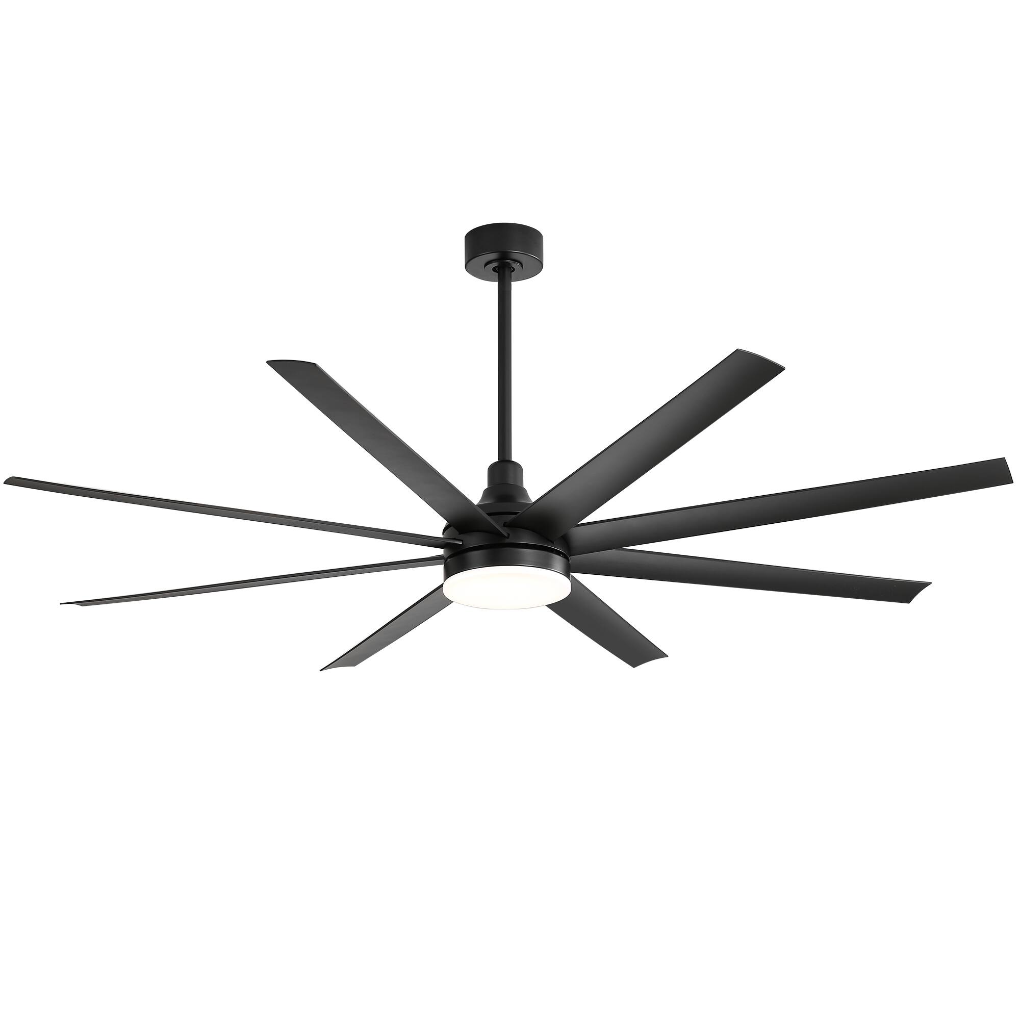 Angle. Breezary - 72" Large Indoor Ceiling Fan with Remote, 8 ABS Blades, 6-Speed DC Motor, Timer, 7''/12''Downrods, Light/No Light Option - Black (With Light).