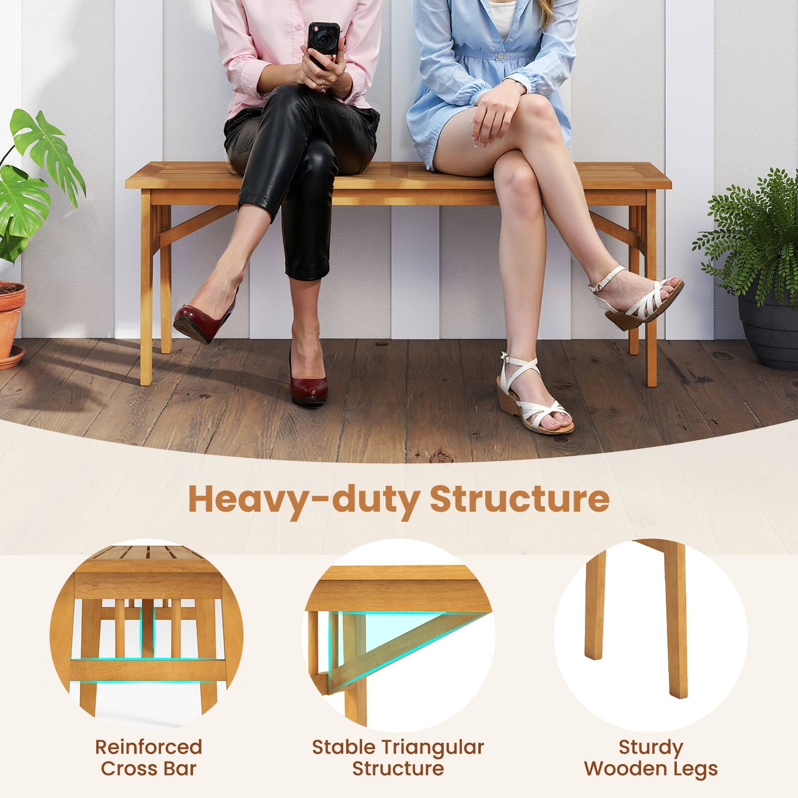 Heavy-duty Structure

Reinforced Cross Bar

Stable Triangular Structure

Sturdy Wooden Legs