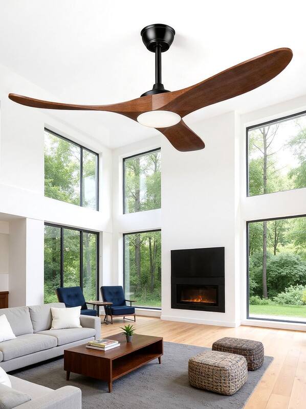 Alt View 7. Akofun - 52" Ceiling Fan with Light, 3 Downrods, Walnut Blades, DC Motor, Remote, LED, for Living Room, Farmhouse, Patio & Porch - Walnut.