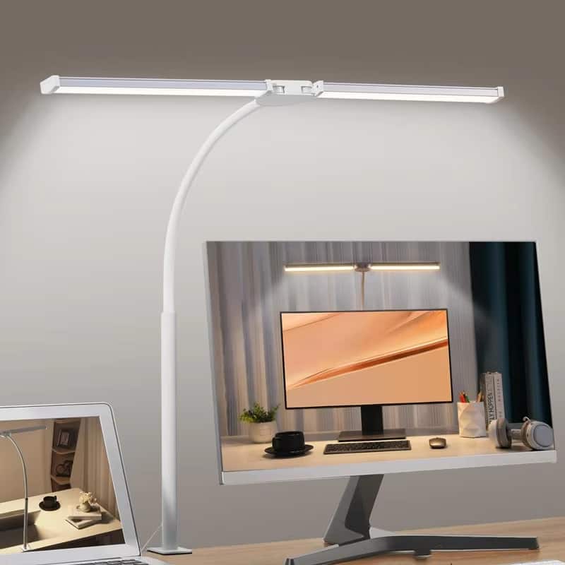 Luckbyte - Double Head LED Desk Lamp Dimmable USB Monitor Light with 3 Color Modes Eye Protection for Office