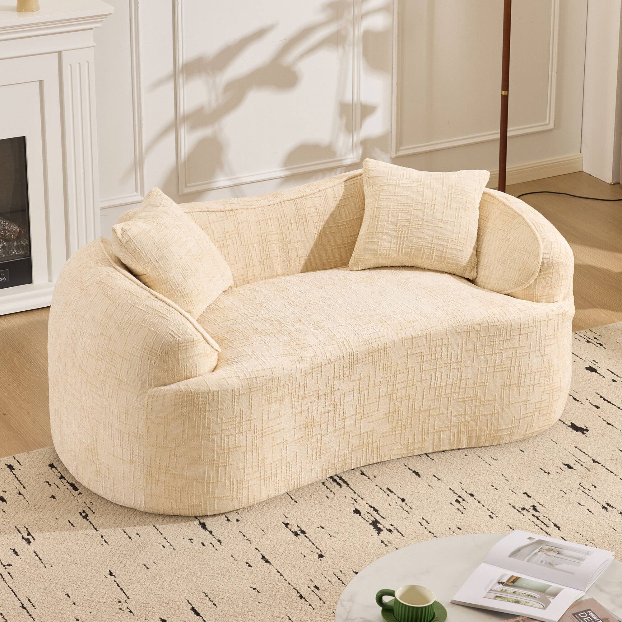 Alt View 1. GOODSILO - Curved Two-Person Compression Sofa with Pillows for Small Spaces - Beige.