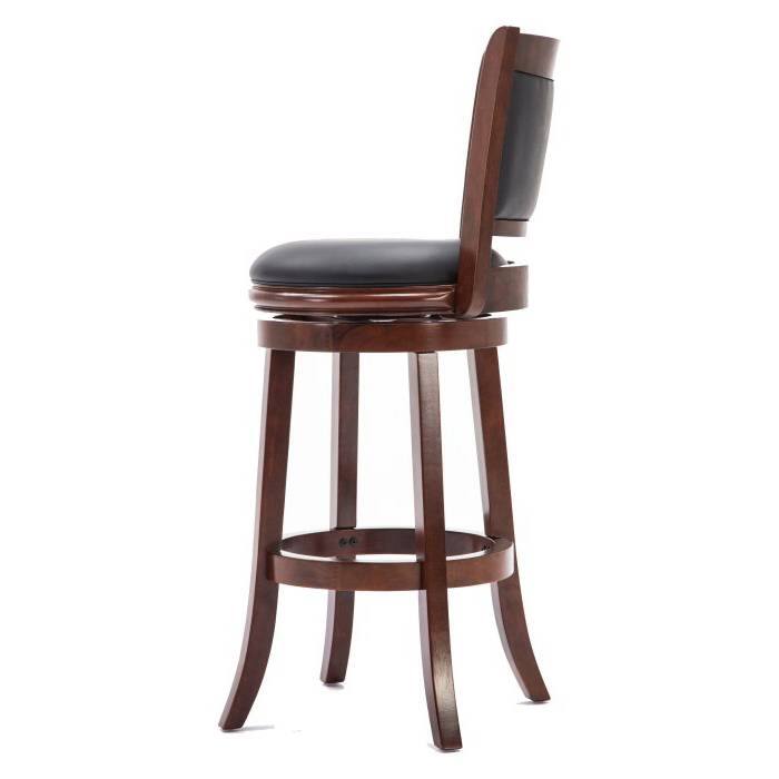 Back. Hivvago - Cherry 29-inch Solid Wood Bar Stool with Faux Leather Swivel Seat - Brown.