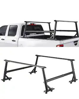 VEVOR - Truck Ladder Rack, 21-31.5 in Height, Adjustable Non-Drilling Aluminum Cargo Rack with Sidebar - Black