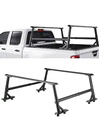 Front. VEVOR - Truck Ladder Rack, 21-31.5 in Height, Adjustable Non-Drilling Aluminum Cargo Rack with Sidebar - Black.