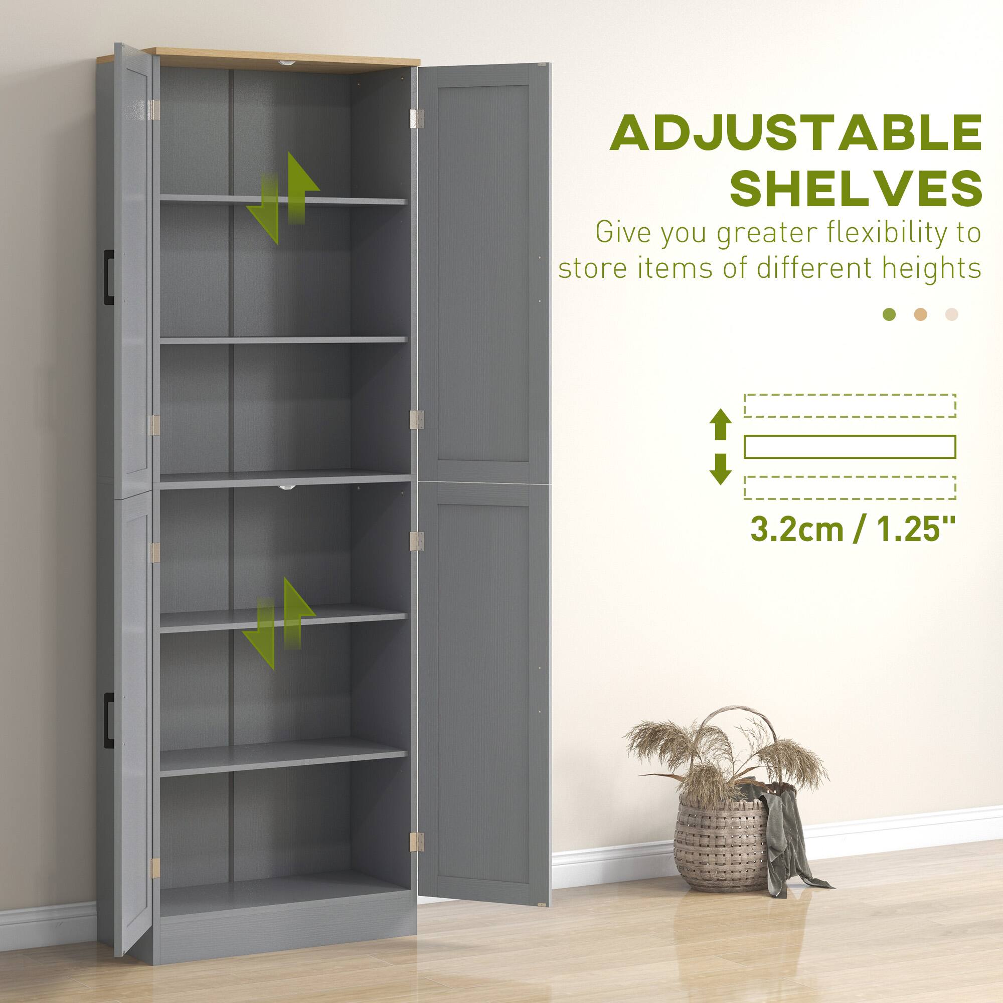 ADJUSTABLE SHELVES, Give you greater flexibility to store items of different heights, 3.2cm / 1.25"
