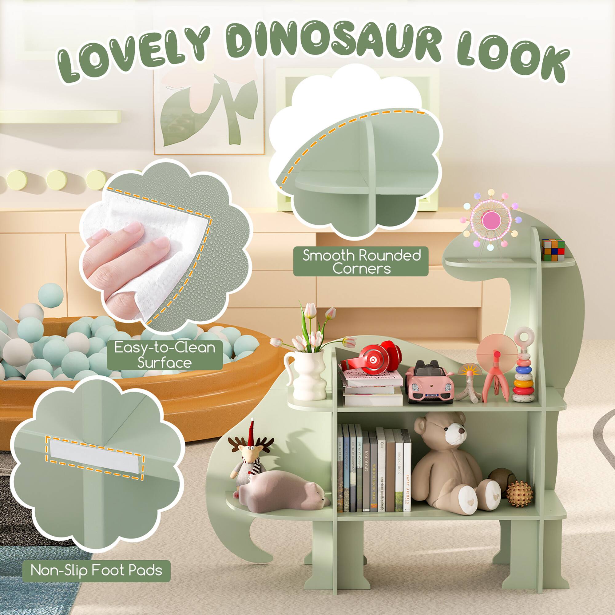 LOVELY DINOSAUR LOOK | Smooth Rounded Corners | Easy-to-Clean Surface | Non-Slip Foot Pads