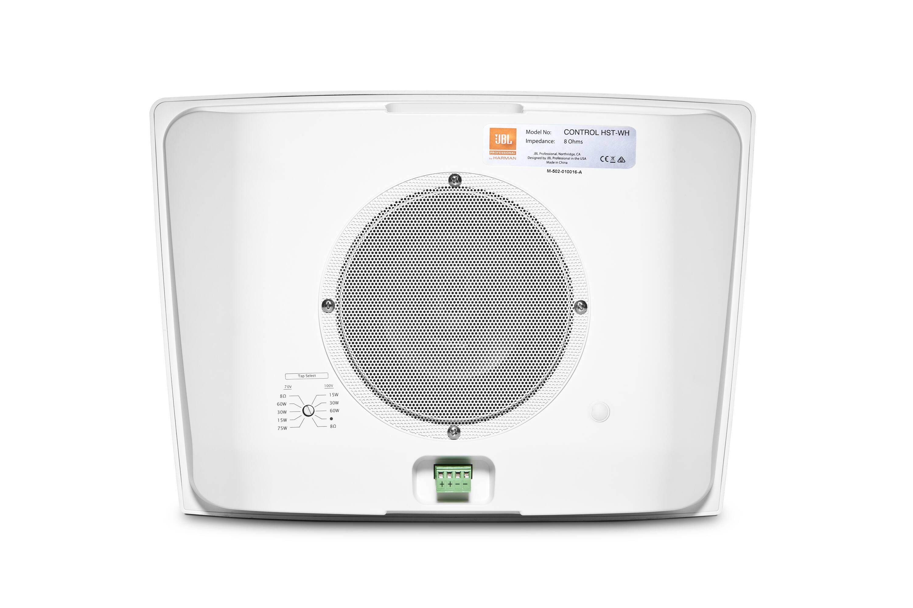 The text on the image reads: "Model NH CONTROL HST-WH JBL impedance: 8 Ohms VE - - - u MARMAN at - - - - -.. -  M-502-010016-A M.400 CCA - Se 5 to SO LOw  P I  - L + AG."