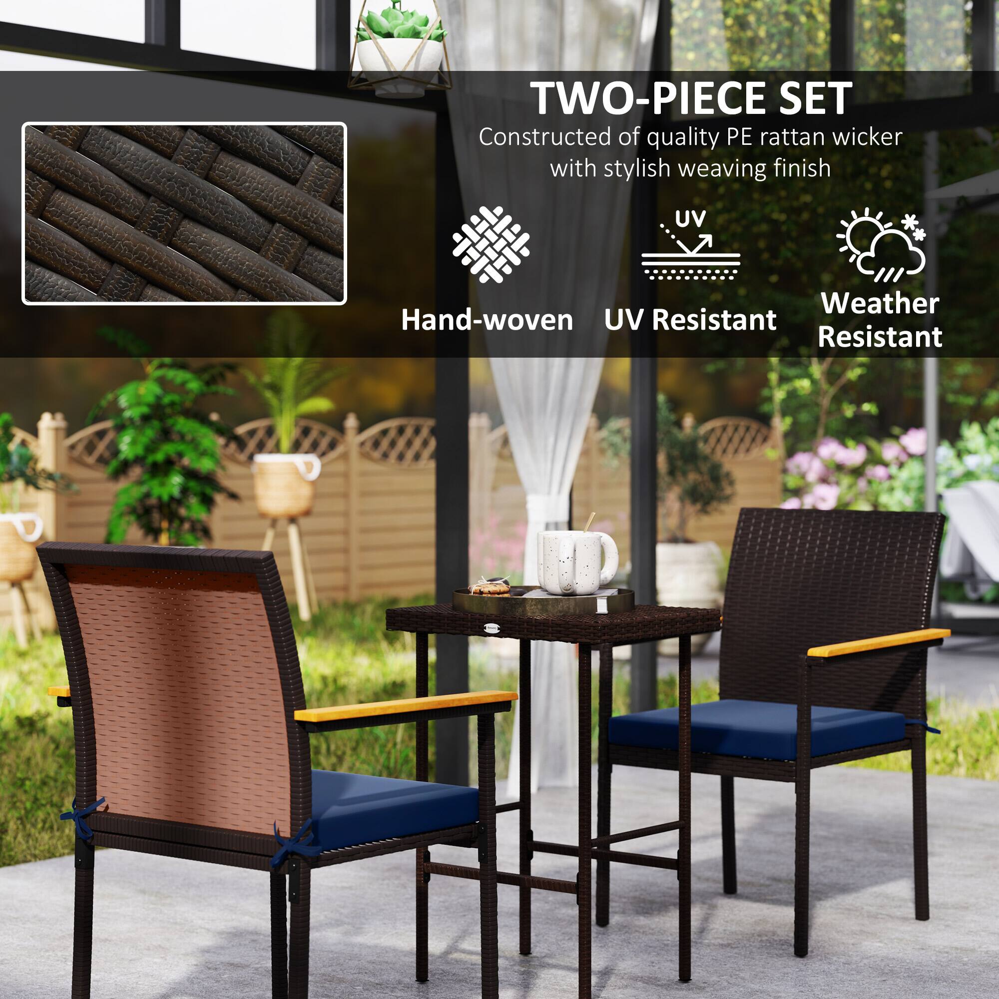 TWO-PIECE SET
Constructed of quality PE rattan wicker with stylish weaving finish
Hand-woven
UV Resistant
Weather Resistant