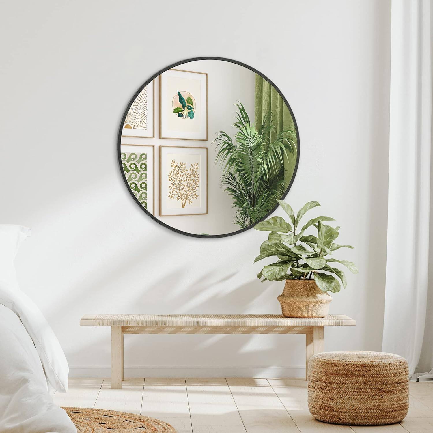 Angle. Z-Edge - 32 Inch Round Mirror, Aluminum Alloy Frame Wall Mirror with High-Definition Lense for Entryway, Living Room, Bedroom - Black.