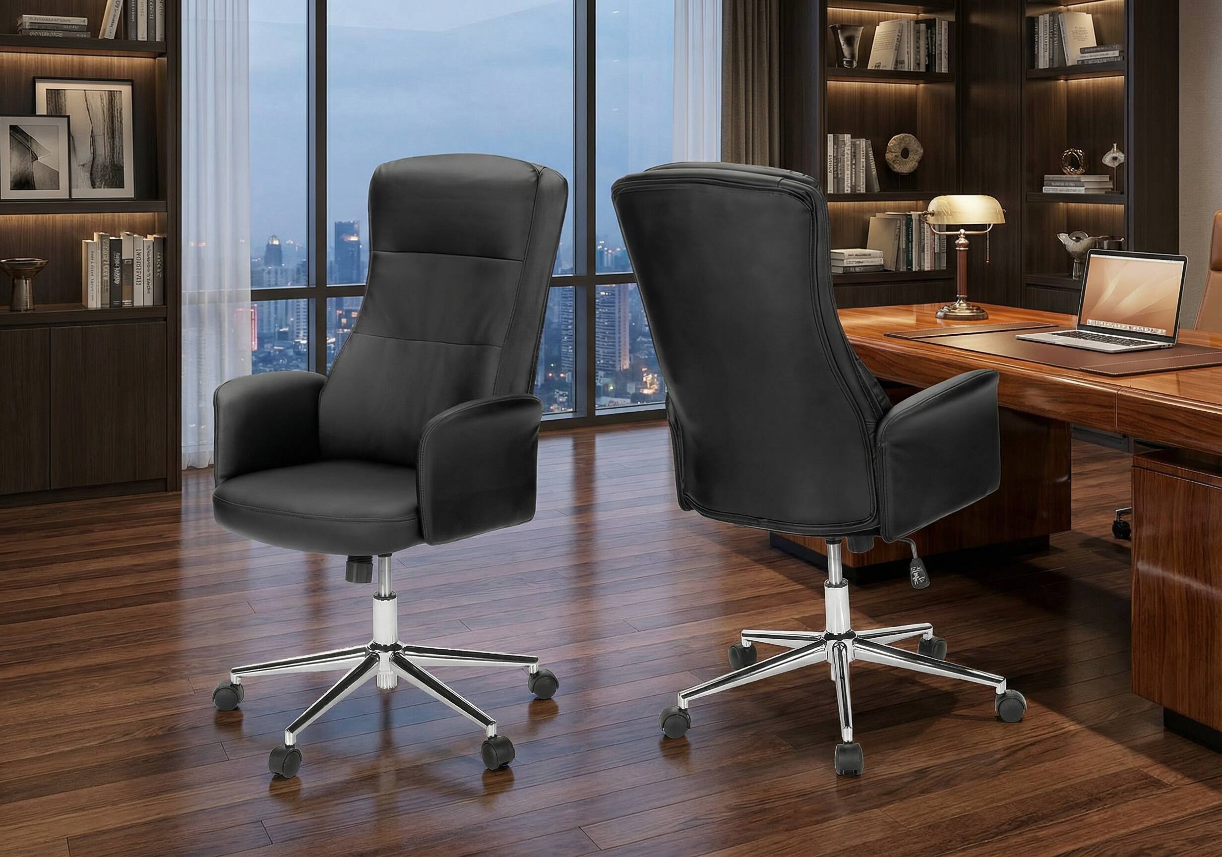 Alt View 5. Forest'nSky - Ergonomic Office Chair with Adjustable Height, Armrests & 360° Swivel - Modern Black Leather Look & Chrome Metal Base - Black.