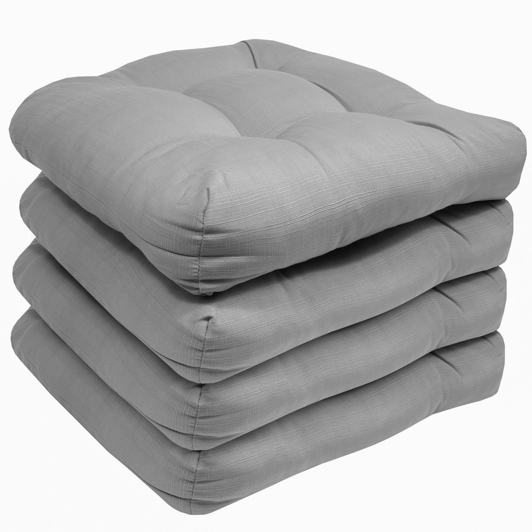 Angle. Sweet Home Collection - Patio Cushions Indoor/Outdoor Chair Pads Tufted 19" x 19", 4-Pack - Silver.