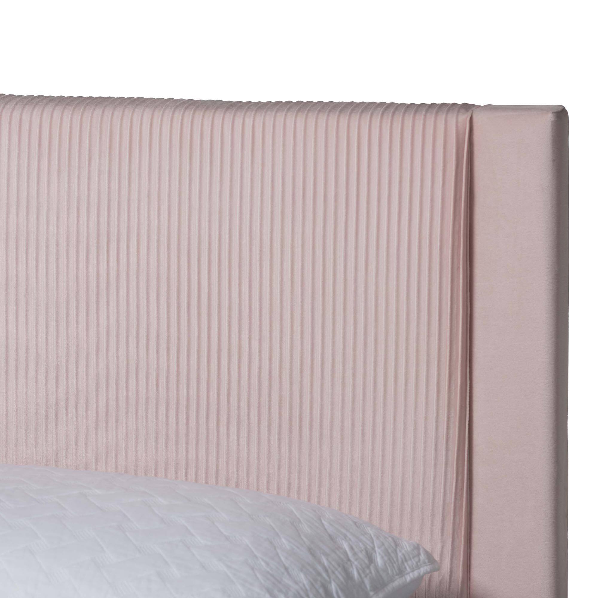 Alt View 2. Baxton Studio - Elora Modern Pleated Velvet Queen Size Storage Bed - Light Pink.
