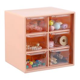 Unique Bargains - Mini Storage Drawers for Desk, Plastic Desktop Teacher Desk with 6 Drawers Organizer Box for Supplies Bathroom - Pink