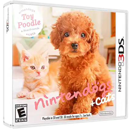 nintendogs Toy Poodle Friends & New *cats 3DS. 0 NINTENDO EVERYONE E nintendogs mode for oges 7+. Soe bock +Cats Nintendo in 20 and 30. 30 H D Ployoble BE - E (Everyone)