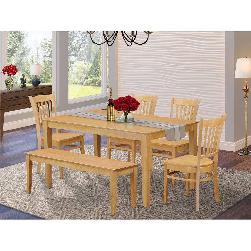 Alt View 2. East West Furniture - 6-Pc Kitchen Table with bench set - Dining Table and 4 Kitchen Chairs and Bench - Oak.