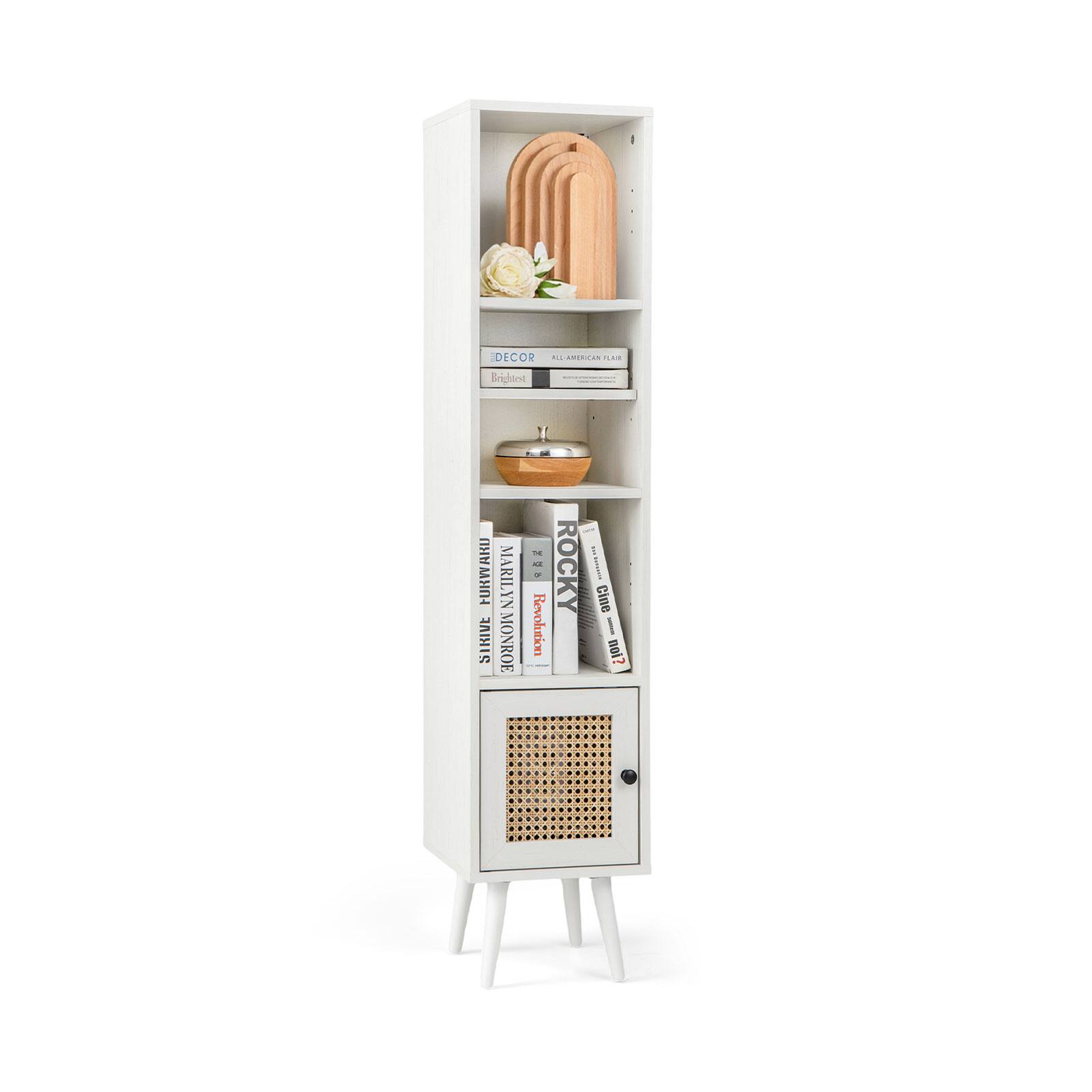 Ecooso - 4 Tiers Rattan Storage Cabinet with Slim Design - White