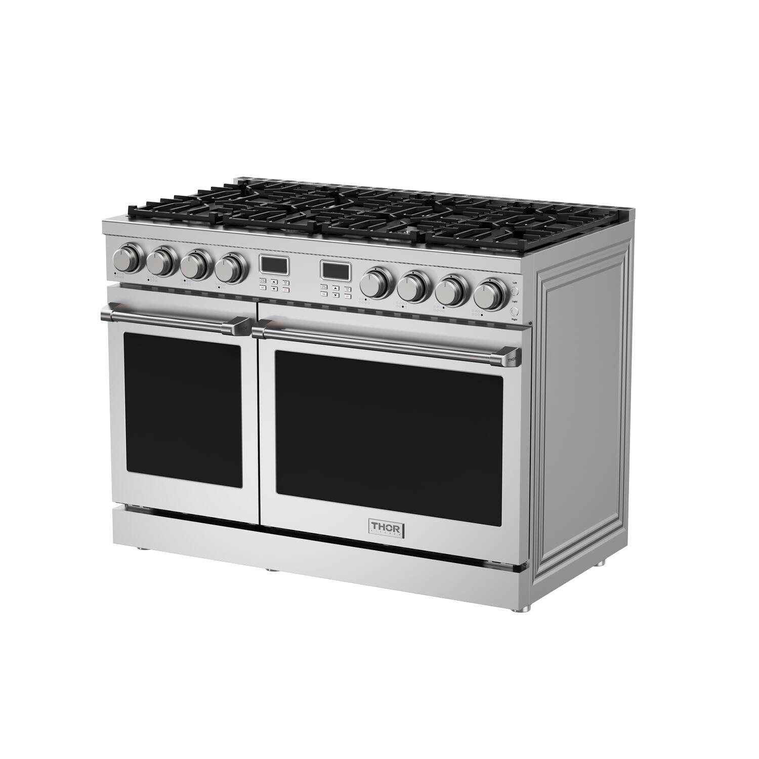 Left. Thor Kitchen - 7.6 Cu. Ft. Contemporary Freestanding Double Oven LP Gas Range - Stainless steel.