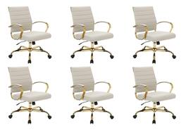LeisureMod - (Set of 6) Benmar Ergonomic Leather Office Chair with Chrome Gold Steel Frame and Cushioned Armrests for Home Office - Tan