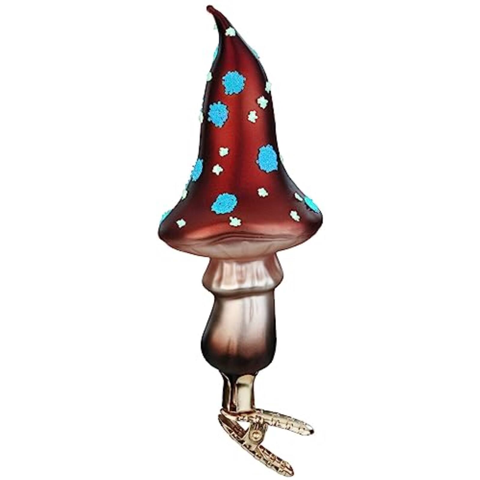 Front. Inge Glas - Inge Glas Colorful Mushroom German Glass Christmas Ornament FREE BOX - Brown.