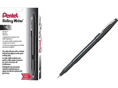 Pentel - Rolling Writer Rollerball Pens, Medium Point, Ink, 12/Pack - Black