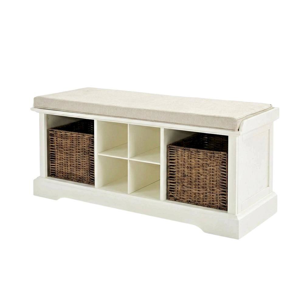 Back. FurniFact - White Entryway Storage Bench - White.