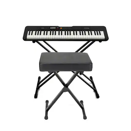 Front. Casio - Casio Casiotone CT-S200 61-Key Portable Keyboard (Black) with Stand and Bench.