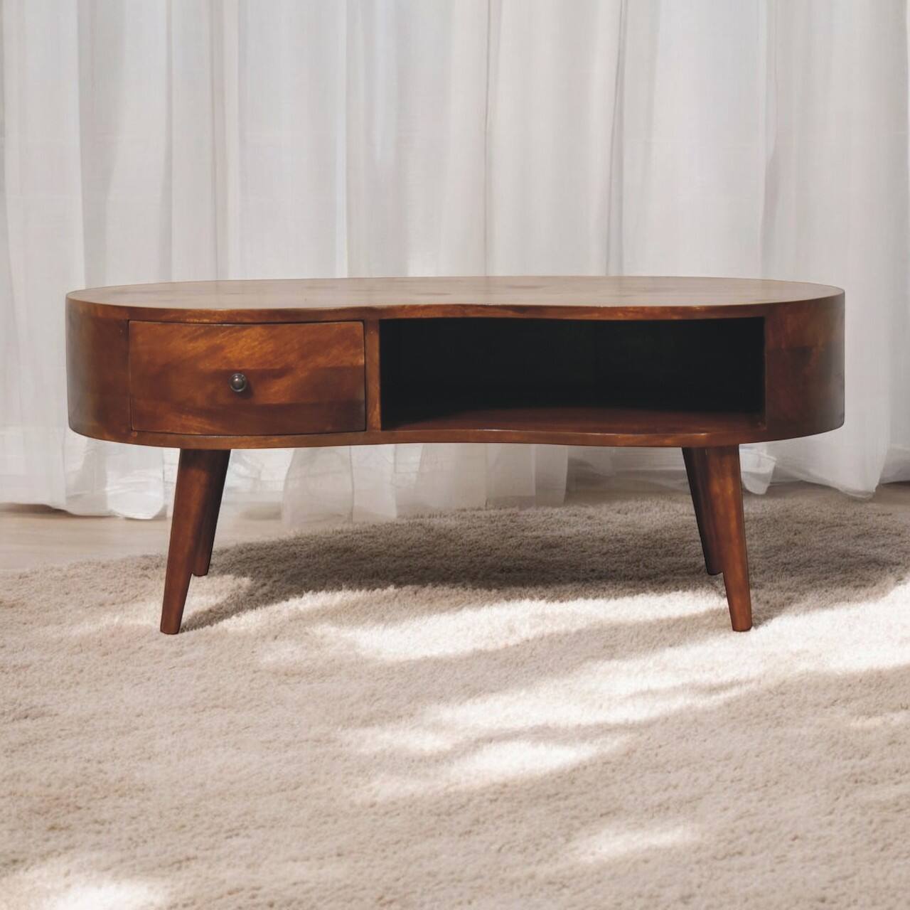 Angle. Artisan Furniture - Artisan Furniture Solid Wood Large Wave Coffee Table, 1 Drawer, 1 Open Slot, Dark Brown - Brown.
